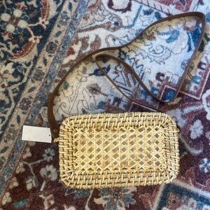 J.CREW Woven Rattan Crossbody Bag with Leather Trim Natural Tan NWT One Size